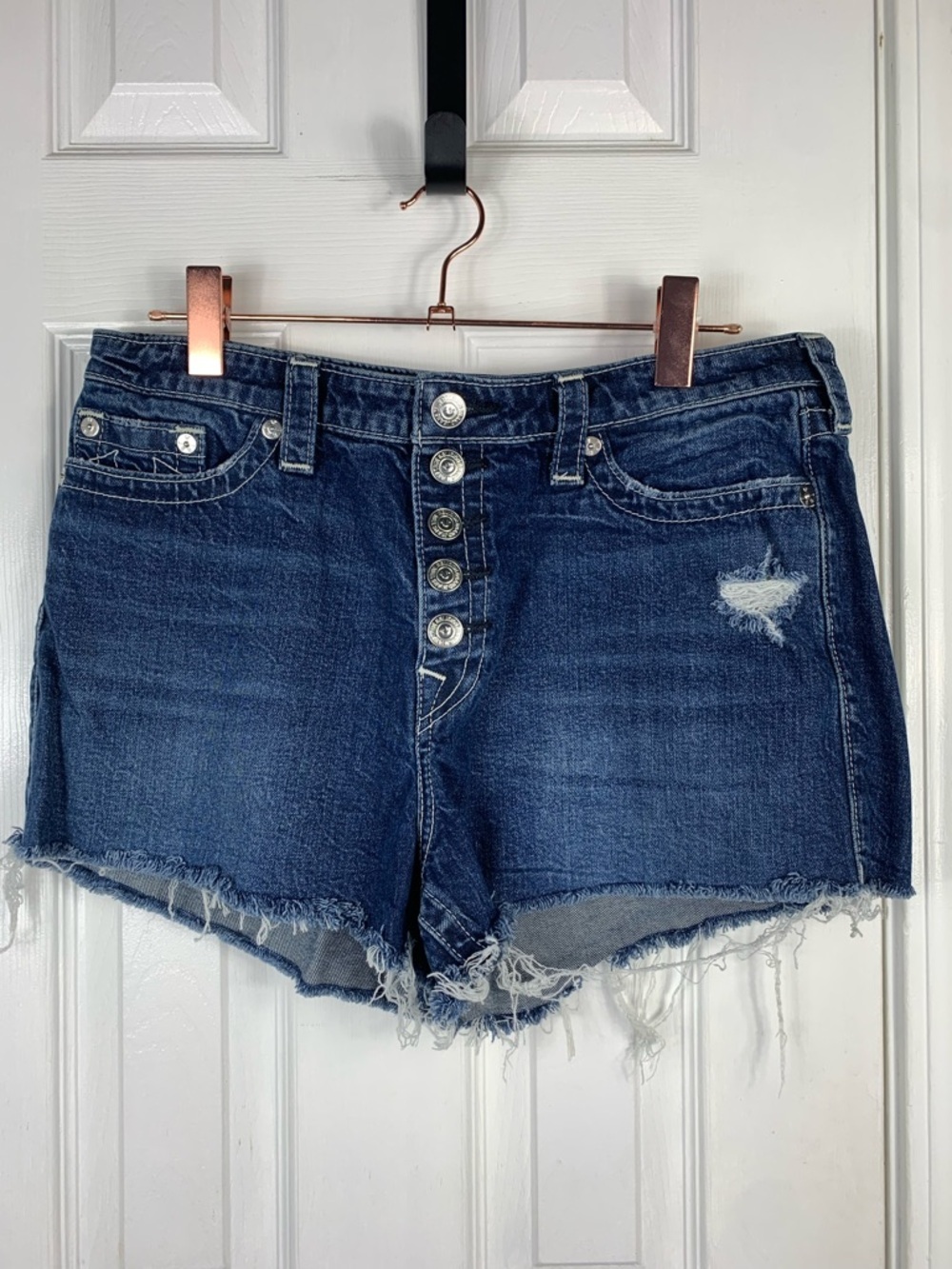 True Religion Colette High Rise Distressed Shorts Size 33